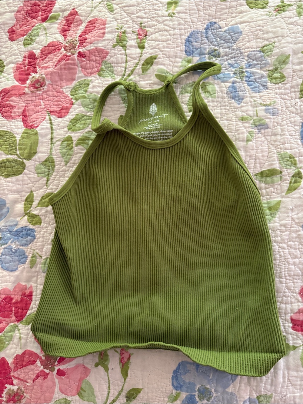 free people green ribbed half tank